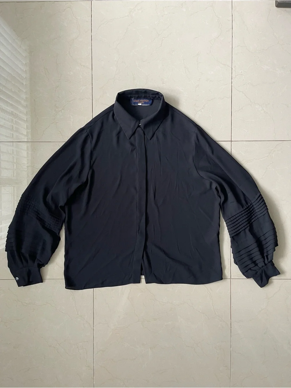Louis Vuitton Uniform Black Long Sleeve Pleated Cuff Button-Up Blouse